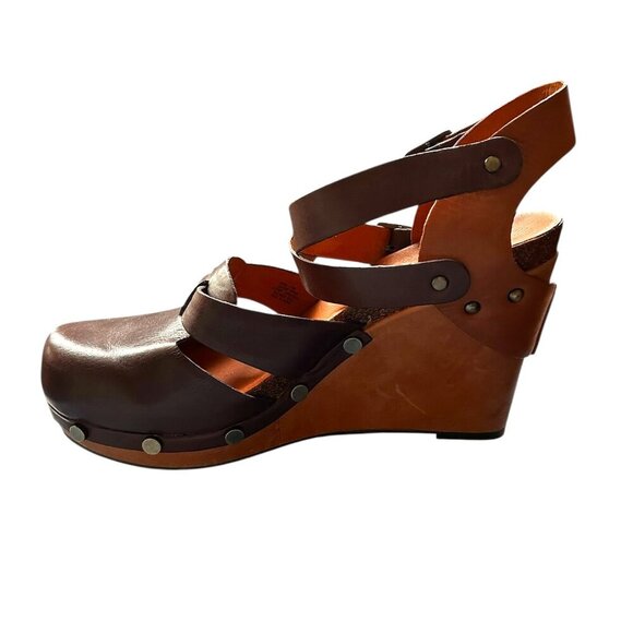 OTBT Brown Ankle Strap Closed Toe Clog Wedges  US 9/9.5 - Picture 3 of 7